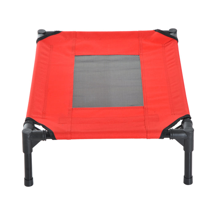 Elevated Pet Bed Portable Camping Raised Dog Bed w/ Metal Frame Black and Red (Small)