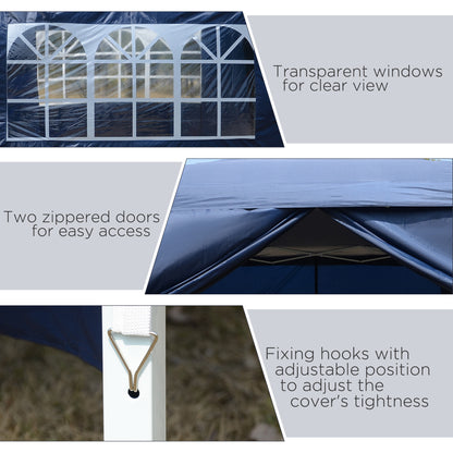 Outsunny 3 x 3 Meters Pop Up Water Resistant Gazebo Wedding Camping Party Tent Canopy Marquee with Carry Bag and 2 Windows, Blue