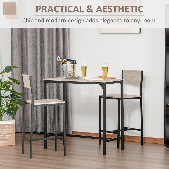 3 Pcs Table Stool Set Industrial Design w/ Metal Frame Oak Tone MDF Panels Minimal Compact Beautiful