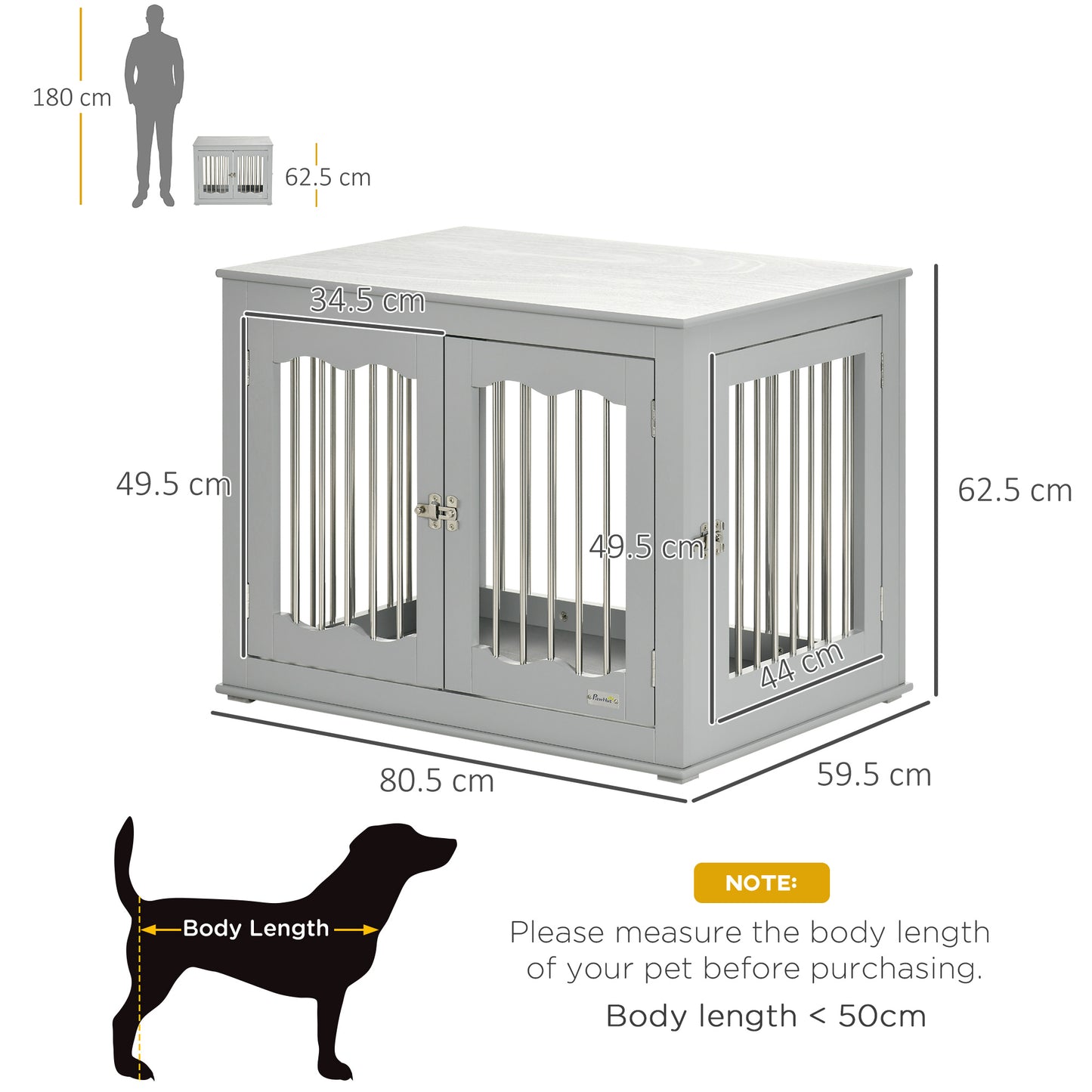 Dog Crate End Table w/ Three Doors, Furniture Style Dog Crate, for Medium Dogs, Indoor Use w/ Locks and Latches - Grey