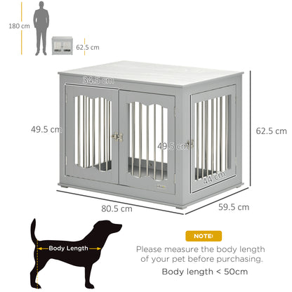 Dog Crate End Table w/ Three Doors, Furniture Style Dog Crate, for Medium Dogs, Indoor Use w/ Locks and Latches - Grey
