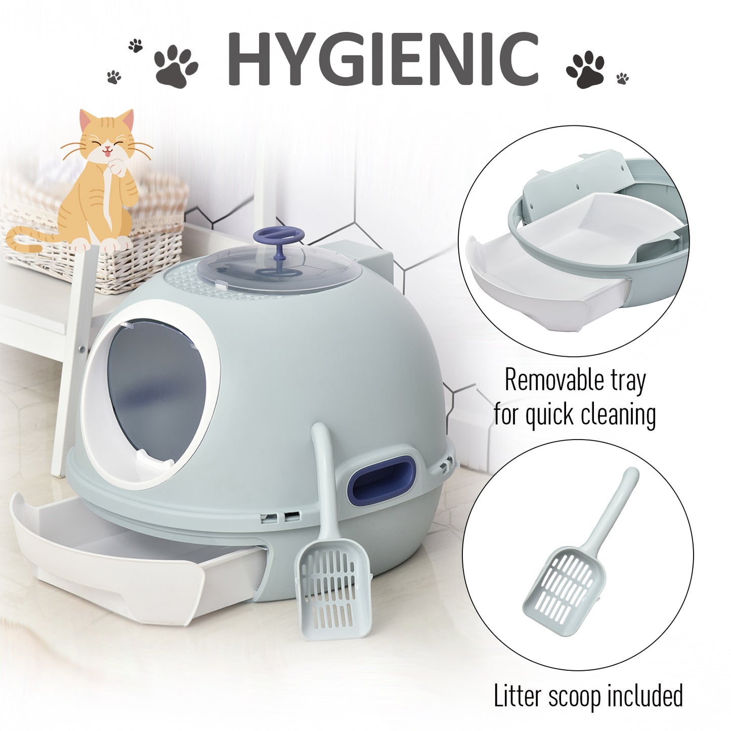 Cat Litter Box Toilet With Litter Scoop Enclosed Drawer Skylight Easy To Clean Blue