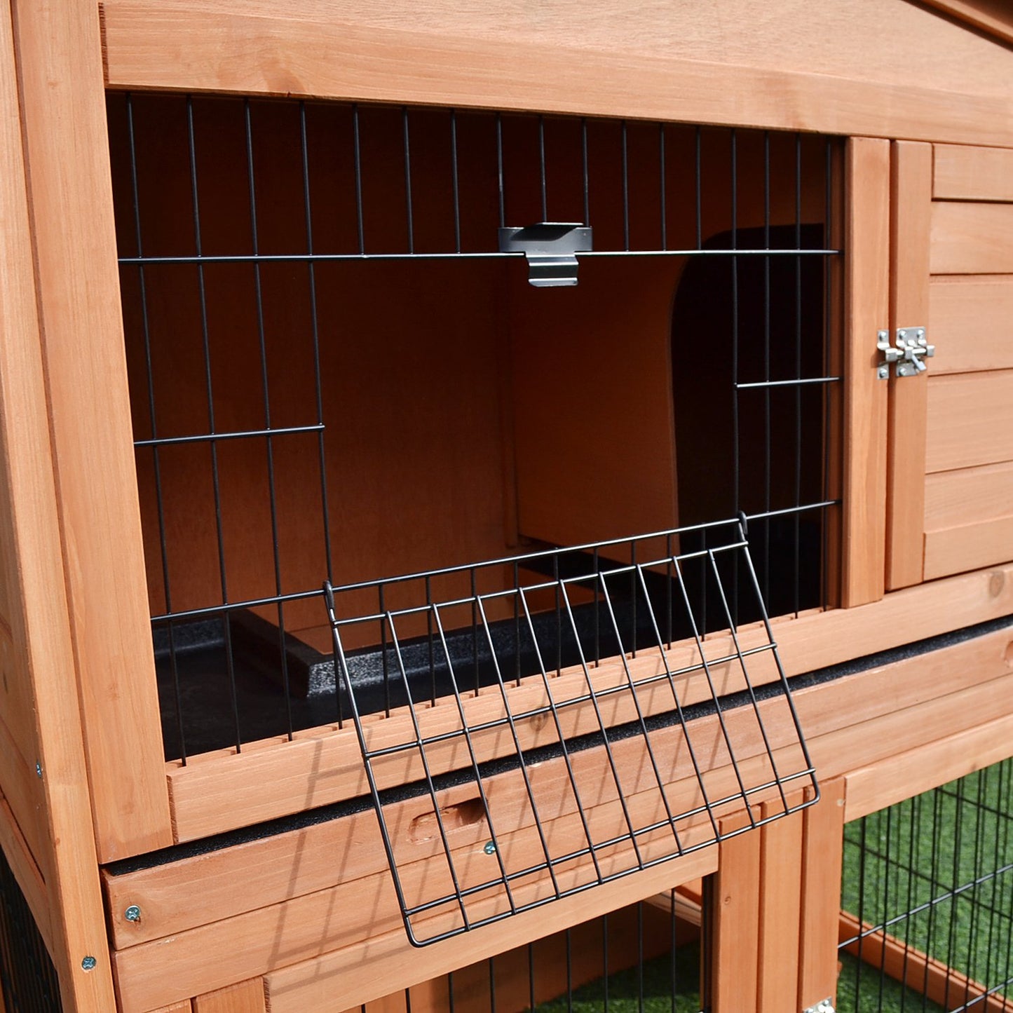 2-Tier Rabbit Hutch Outdoor, Large Guinea Pig Hutch, Bunny Cage with Ramp, Rabbit Run, Slide Out Tray for Indoor 100.5 x 55 x 101 cm