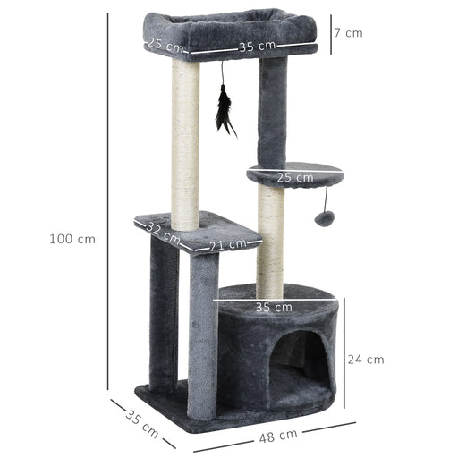 Cat Tree for Indoor Cats Kitten Tower w/ Perch House Scratching Post Platform Play Ball Plush Covering Play Rest Relax Grey White