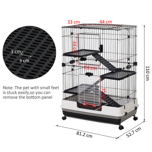4-Level Small Animal Cage, Indoor Bunny House, for Ferrets, Chinchillas w/ Wheels, Slide-Out Tray, Black, 81 x 52.5 x 114 cm