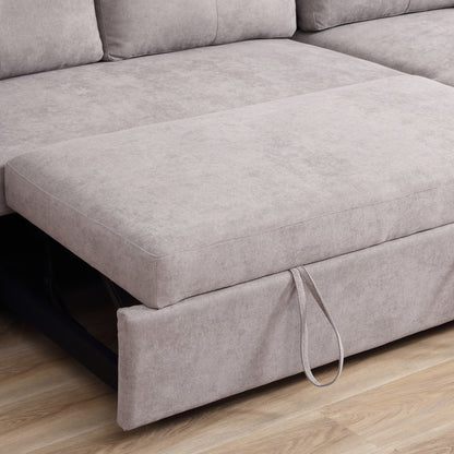 3 Seater Linen Look L-Shaped Corner Sofa, Pull Out Sofa with Storage Compartment In Grey - Hurry Limited Stock!