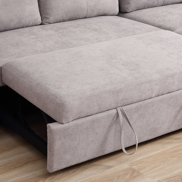 Linen-Look L-Shaped Sofa Bed with Storage In Grey