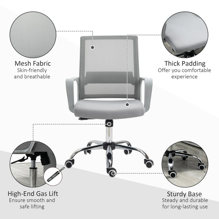 Ergonomic Desk Chair Mesh Office Chair with Adjustable Height Armrest and 360° Swivel Castor Wheels Grey