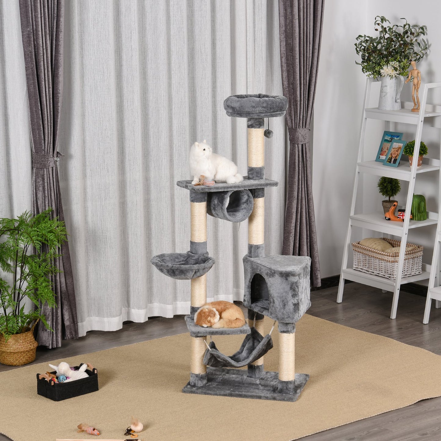 Cat Tree for Indoor Cats Condo Tower Multi-level Height 150CM Kittens Activity Stand House with Toys & Various Scratching Posts