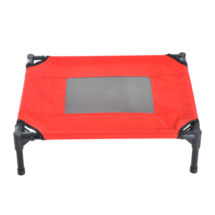 Elevated Pet Bed Portable Camping Raised Dog Bed w/ Metal Frame Black and Red (Small)