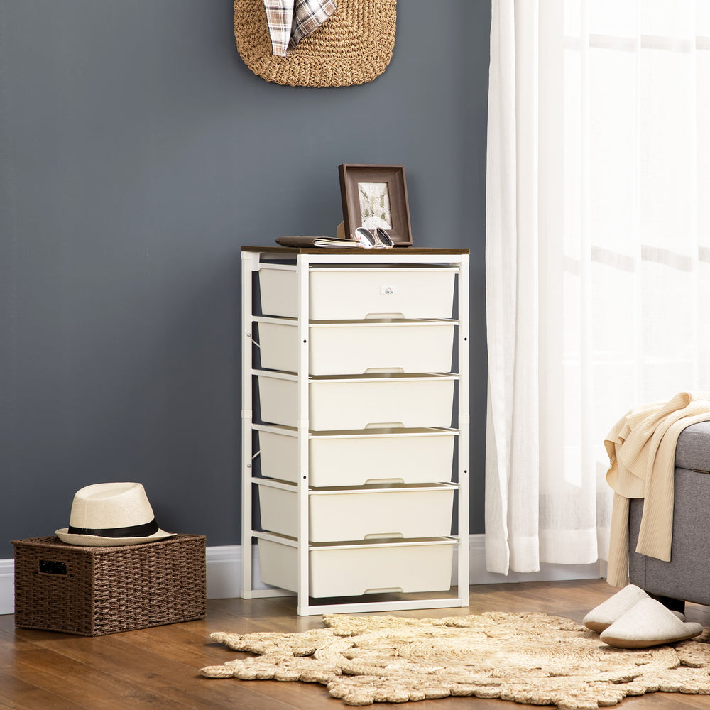 Chest of Drawers, 6-Drawer Storage Organiser Unit with Steel Frame for Bedroom, Living Room, White