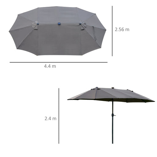 4.4m Double-Sided Sun Umbrella Garden Parasol Patio Sun Shade Outdoor with LED Solar Light , Dark Grey