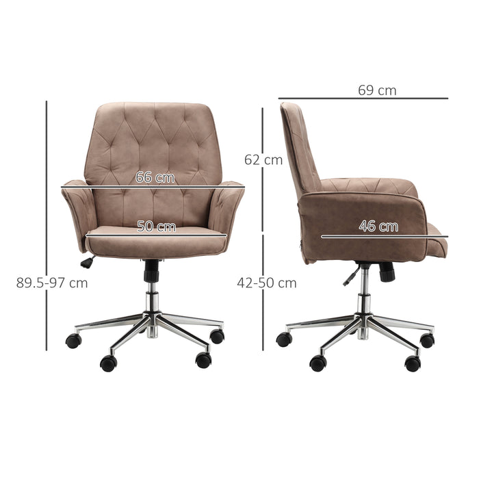 Micro Fibre Office Chair Mid Back Computer Desk Chair with Adjustable Seat, Arm, Brown