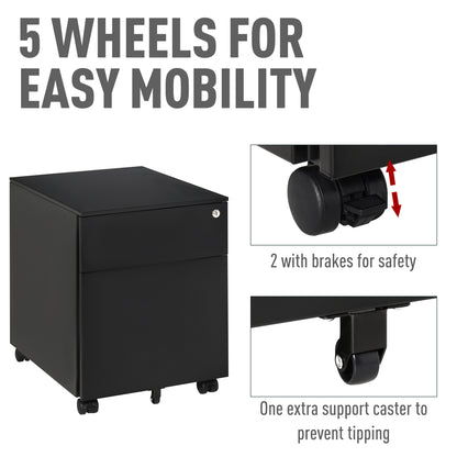 Vertical File Cabinet Steel Lockable with Pencil Tray and Casters Home Filing Furniture for A4, Letters, Legal-sized Files, 39 x 48 x 48.5cm