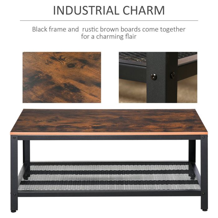 Coffee Table Industrial Site table Living Room Storage Shelf Metal Frame Two-tone Modern Organiser