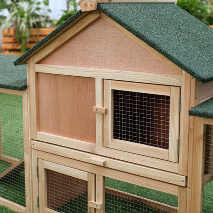 Deluxe Rabbit Hutch Outdoor, Wooden Guinea Pig Hutch, Two-Storey Bunny House with Ladder Rabbit Run Box Slide-out Tray 210 x 45.5 x 84.5 cm