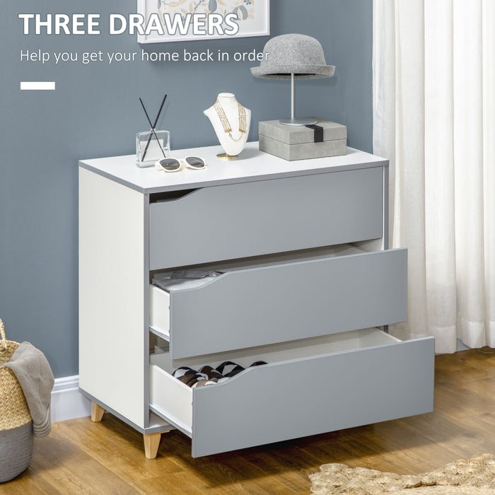 Drawer Chest, 3-Drawer Storage Cabinet Unit with Pine Wood Legs for Bedroom Grey