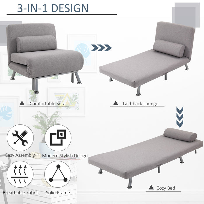 Single Sofa Bed Futon Chair Sleeper, Foldable Portable Lounge Couch, Living Room Furniture Grey