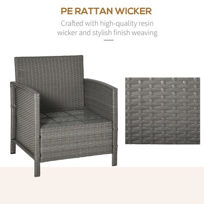 Rattan Garden Furniture 3 Pieces Patio Bistro Set Wicker Weave Conservatory Sofa Chair & Table Set with Cushion Pillow - Light Grey