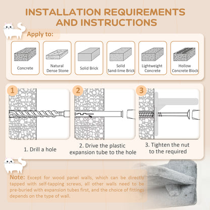 4PCs Wall Mounted Cat Tree Cat Wall Shelves Furniture Climbing Shelf Set Kitten Activity Centre w/ Hammock, Scratching Post - Grey