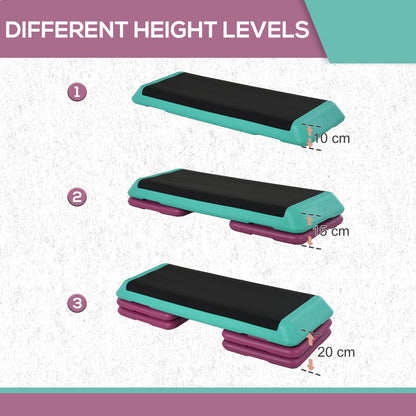 3-Level Adjustable 10/15/20cm Aerobic Stepper Exercise Platform w/ Non-Slip Top Compact Work Out Home, Indoor Outdoor Fitness Equipment