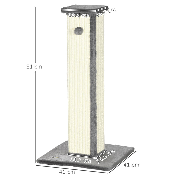 Cat Scratching Post for Indoor Cats, 81cm Cat Scratcher, Vertical Full Scratcher with Natural Sisal Rope, Hanging Ball and Soft Plush, Grey