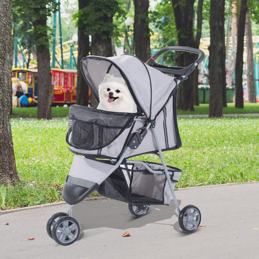 Pet Travel Stroller Cat Dog Pushchair Trolley Puppy Jogger Carrier Three Wheels for Small Miniature Dogs(Grey)