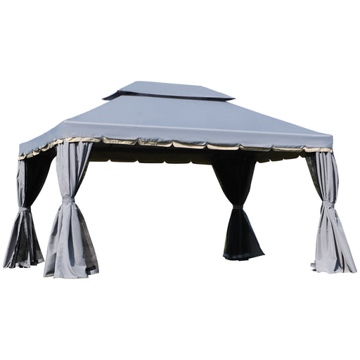 Outsunny 3 x 4m Aluminium Garden√Ç¬¨√Ç¬®√¢¬Ä¬ö√É¬Ñ√¢¬Ä¬†Gazebo, Marquee Canopy Shelter Pavilion Party Tent with Nets and Curtains for Garden, Lawn, Backyard and Deck, Grey