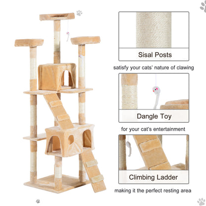 Cat Tree for Indoor Cats Kitten Kitty Scratching Scratcher Post Climbing Tower Activity Center House Cream