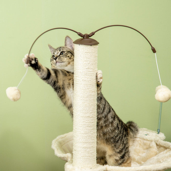 Cat Tree for Indoor Cats Kitten Play Tower with Sisal Scratching Posts Hammock Ball Toy, Beige, 53.5x53.5x90 cm