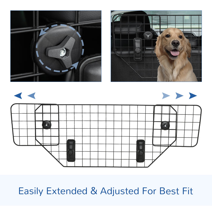 Dog Guard for Cars Adjustable Boot Barrier Metal Mesh Pet Headrest, 90-120W x 40.5H cm