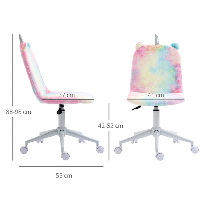 Fluffy Unicorn Office Chair with Mid-Back and Swivel Wheel, Cute Desk Chair, Rainbow Multi-Coloured