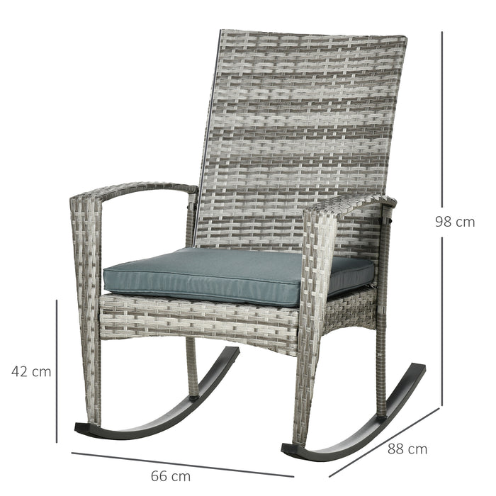 Rattan Rocking Chair Rocker Garden Furniture Seater Patio Bistro Relaxer Outdoor Wicker Weave with Cushion - Light Grey