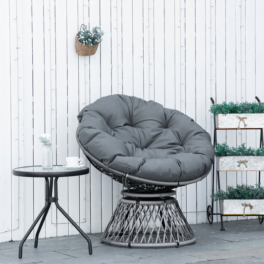 Outsunny 360√Ç¬¨√Ç¬®√¢¬Ä¬ö√É¬†√É¬ª Swivel Rattan Papasan Moon Bowl Chair Round Lounge Garden Wicker Basket Seat with Padded Cushion Oversized for Outdoor Indoor, Grey