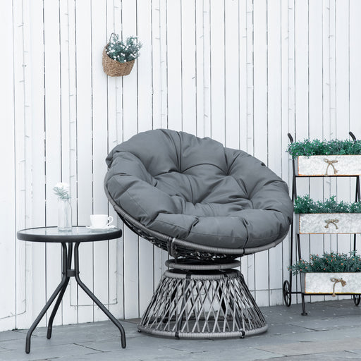 Outsunny 360Â¬Â¨âÃ Ã» Swivel Rattan Papasan Moon Bowl Chair Round Lounge Garden Wicker Basket Seat with Padded Cushion Oversized for Outdoor Indoor, Grey