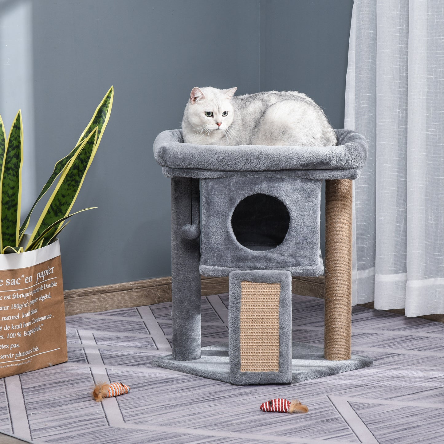 Cat Tree for Indoor Cats Kitten Tower Climbing Activity Centre Furniture w/ Jute Scratching Pad, Toy Ball, Cat House - Grey