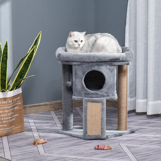 Cat Tree for Indoor Cats Kitten Tower Climbing Activity Centre Furniture w/ Jute Scratching Pad, Toy Ball, Cat House - Grey