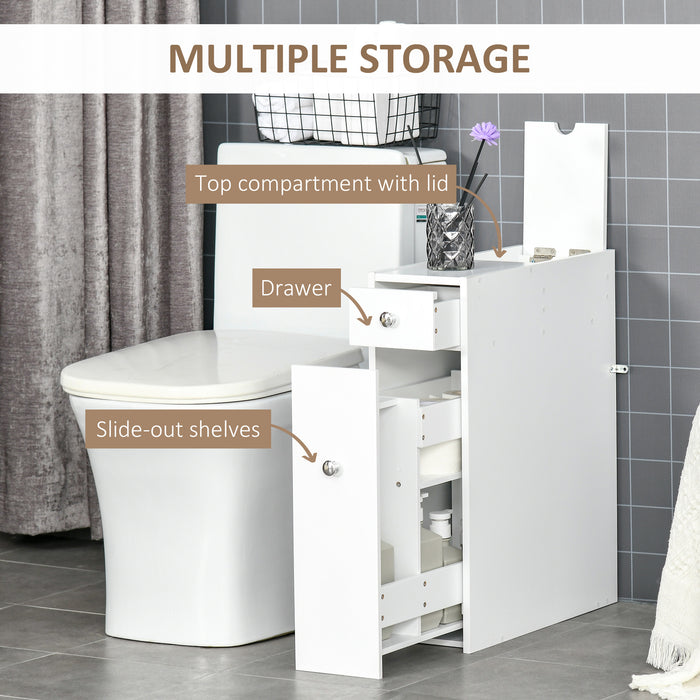 Bathroom Storage Unit, White Slimline Bathroom Cabinet, Home Bath Toilet Cupboard Organiser Unit with Drawers, White