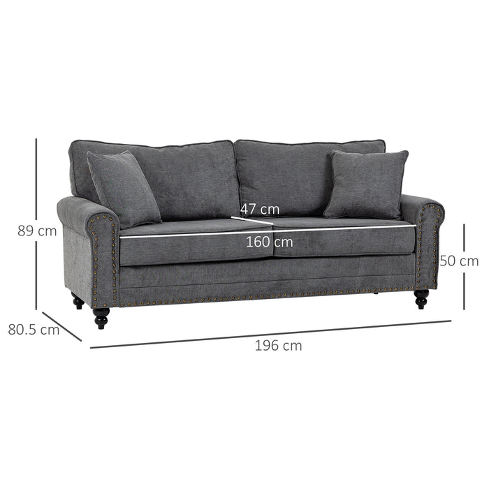 3 Seater Sofas for Living Room, Fabric Sofa with Felt Mats, Cushions and Throw Pillows, Grey