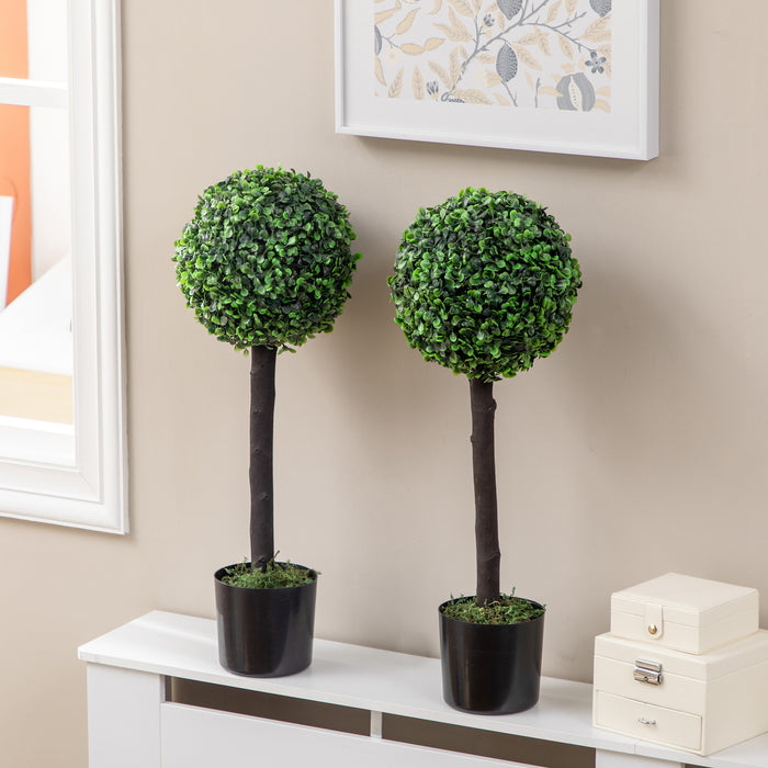 Set of 2 Artificial Plants Boxwood Ball Trees in Pot Fake Plants for Home Indoor Outdoor Decor, 20x20x60cm, Green