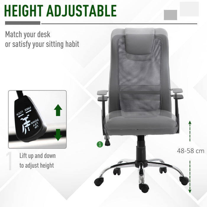 Mesh Office Chair High Back Desk Chair Height Adjustable Swivel Chair for Home with Headrest, Grey