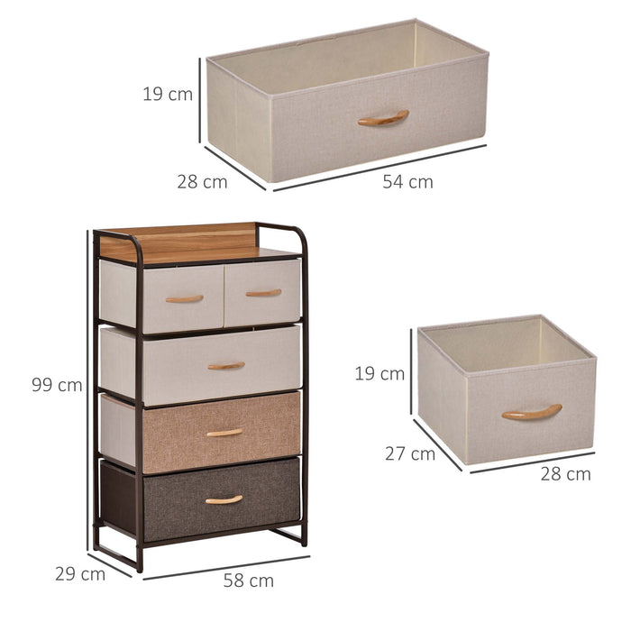 5-Drawer Dresser Tower 3-Tier Storage Organizer with Steel Frame Wooden Top for Bedroom Hallway Closets