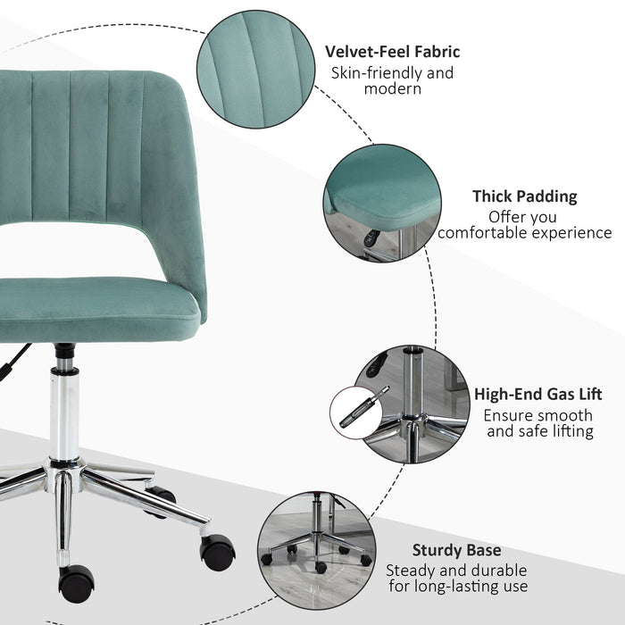 Mid Back Office Chair Velvet Fabric Swivel Scallop Shape Computer Desk Chair for Home Study Bedroom Green