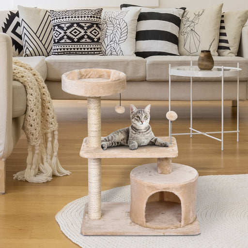 Mult Level Cat Tree for Indoor Cats with Scratching Post Bed Condo Perch, Kitten Climbing Tower, Beige 60L x 40W x 81H cm