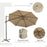 3M Cantilever Patio Parasol Roma Umbrella Hanging Sun Shade Canopy Cover Tilt Crank 360 Degree Rotating System Khaki