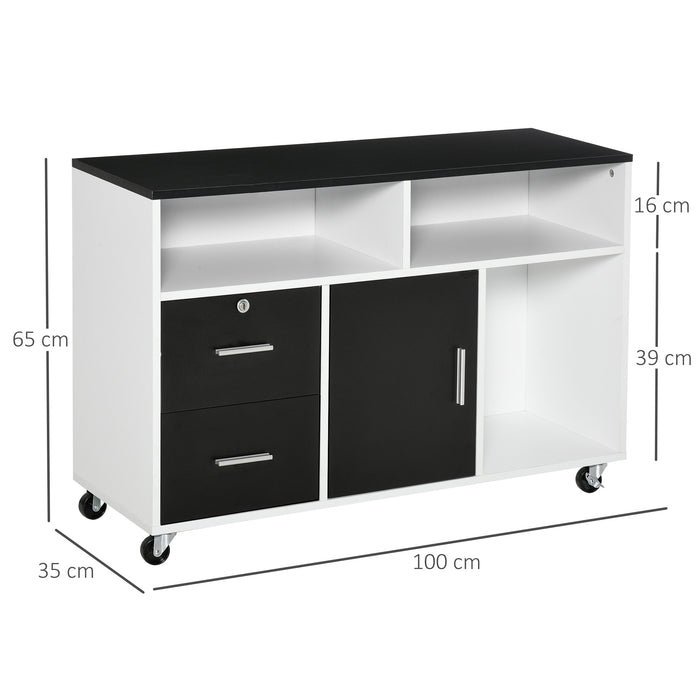 Mobile File Cabinet with Open Shelves & Lockable Drawer - 100cm x 35cm x 65cm, Black