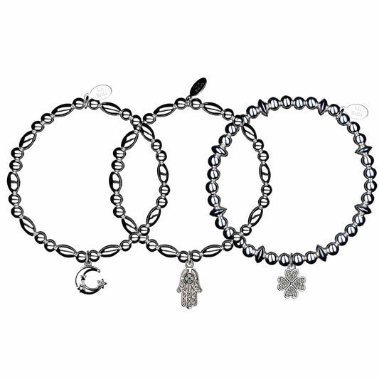 Lucky Protection Sterling Silver Stacking Bracelets - Set of 3