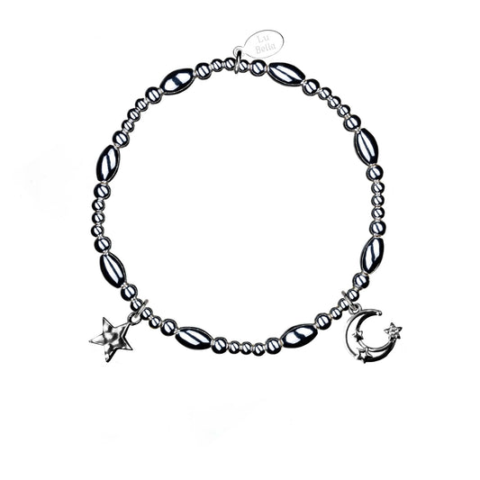 Moon & Stars Sterling Silver Stacking Bracelet