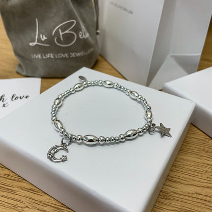 Moon & Stars Sterling Silver Stacking Bracelet