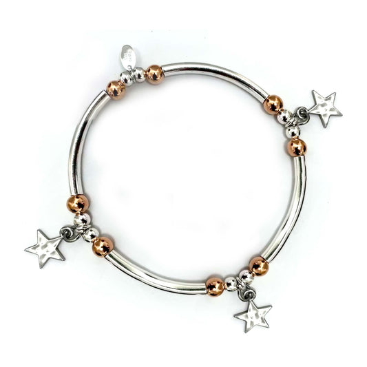All Stars Rose & Silver Sterling Silver Stacking Bracelet